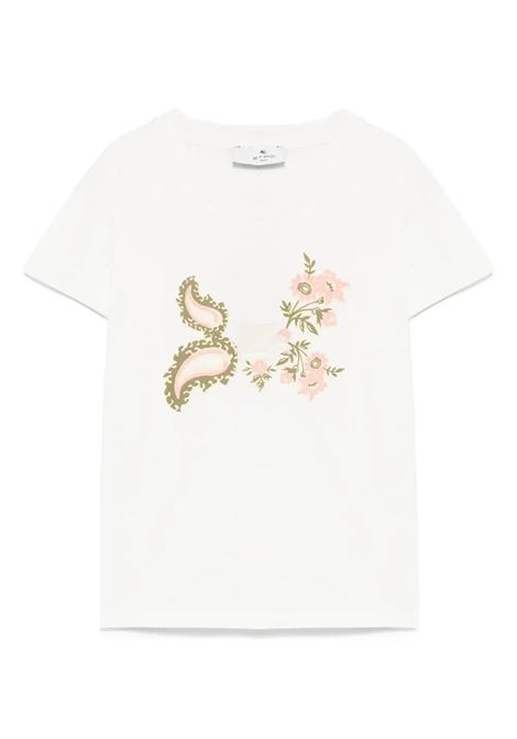 White T-Shirt With Print and Embroidery ETRO KIDS | GW8A31-Z2081177